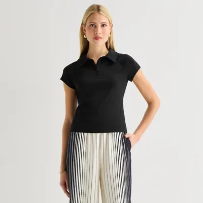 Worthington Womens Short Sleeve Rib Polo Shirt