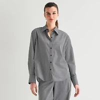 Worthington Womens Cuffed Long Sleeve Oversized Button-Down Shirt