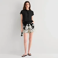 Worthington Womens Henley Neck Short Sleeve Blouse