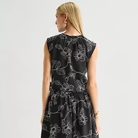 Worthington Womens Crew Neck Sleeveless Crop Top