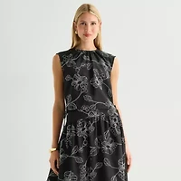 Worthington Womens Crew Neck Sleeveless Crop Top