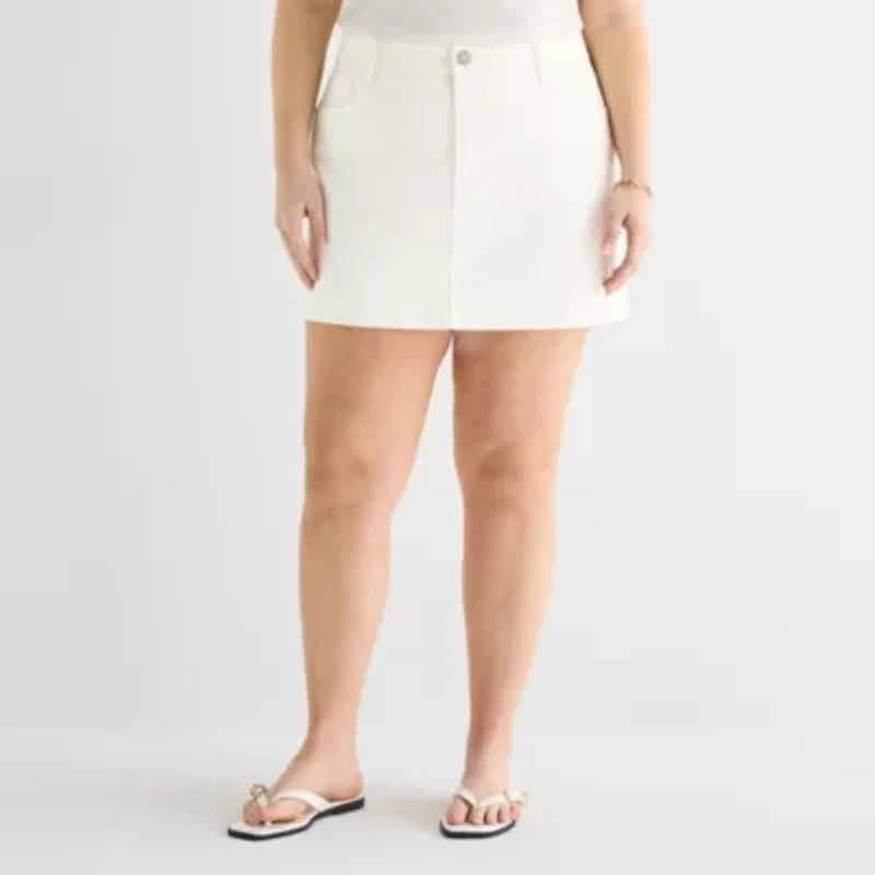 a.n.a Womens Plus Mid Rise Mini Denim Skirt