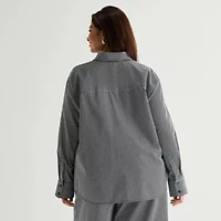 Worthington Womens Plus Cuffed Long Sleeve Oversized Button-Down Shirt