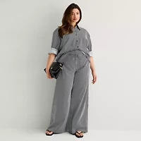 Worthington Womens Plus Cuffed Long Sleeve Oversized Button-Down Shirt