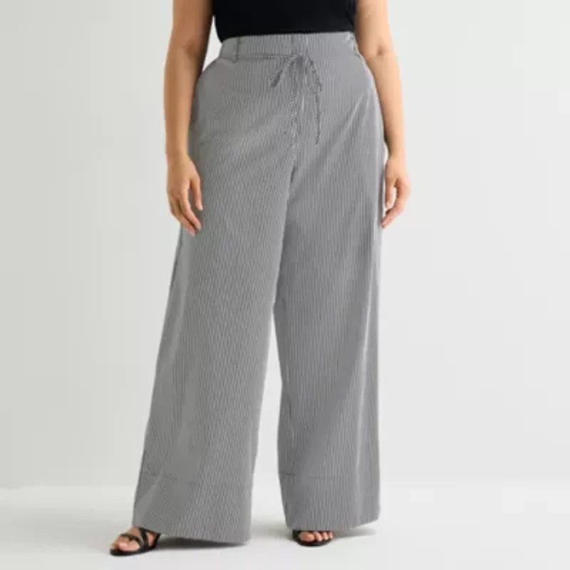 Worthington Womens Plus Wide Leg High Rise Pull-On Pant