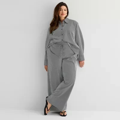 Worthington Womens Plus Wide Leg High Rise Pull-On Pant