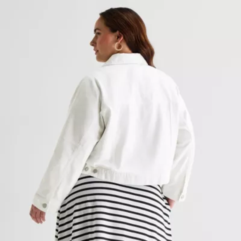 Liz Claiborne Womens Plus Denim Cropped Jacket