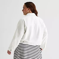 Liz Claiborne Womens Plus Denim Cropped Jacket