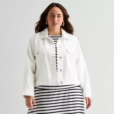 Liz Claiborne Womens Plus Denim Cropped Jacket