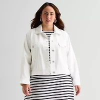 Liz Claiborne Womens Plus Denim Cropped Jacket