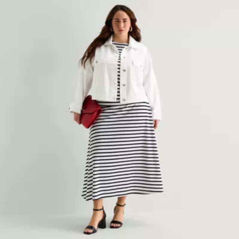 Liz Claiborne Womens Plus Denim Cropped Jacket