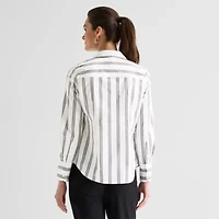 Worthington Womens Cuffed Long Sleeve Regular Fit Poplin Button-Down Shirt