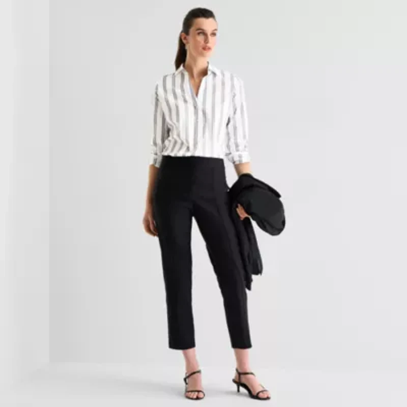 Worthington Womens Cuffed Long Sleeve Regular Fit Poplin Button-Down Shirt