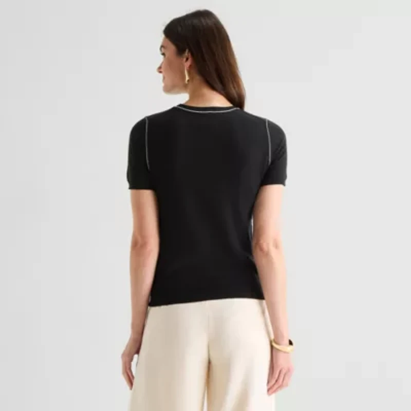 Worthington Womens Crew Neck Short Sleeve Pullover Sweater