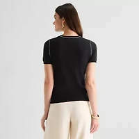 Worthington Womens Crew Neck Short Sleeve Pullover Sweater