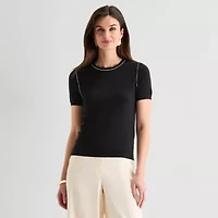 Worthington Womens Crew Neck Short Sleeve Pullover Sweater