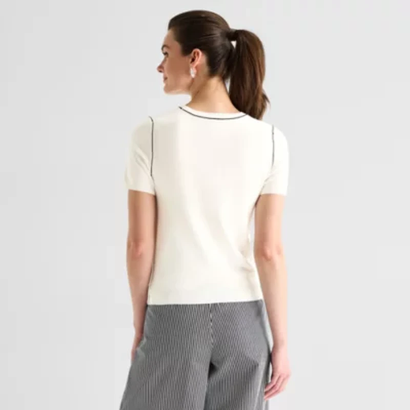 Worthington Womens Crew Neck Short Sleeve Pullover Sweater