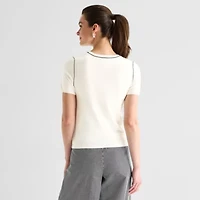 Worthington Womens Crew Neck Short Sleeve Pullover Sweater