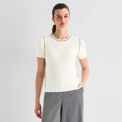 Worthington Womens Crew Neck Short Sleeve Pullover Sweater