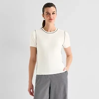 Worthington Womens Crew Neck Short Sleeve Pullover Sweater