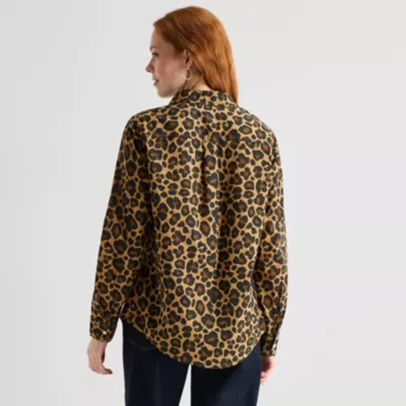 St. John's Bay Womens Cuffed Long Sleeve Regular Fit Button-Down Shirt