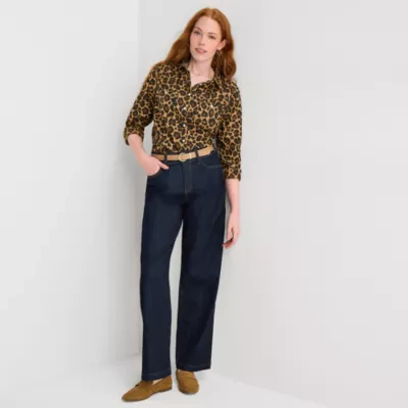 St. John's Bay Womens Cuffed Long Sleeve Regular Fit Button-Down Shirt