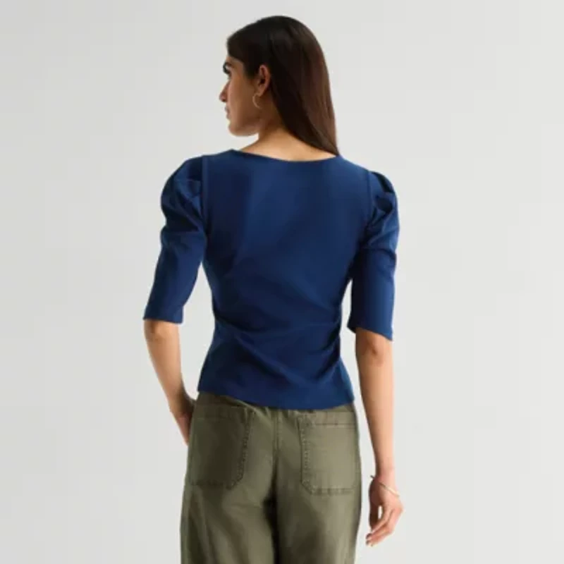 St. John's Bay Womens Crew Neck 3/4 Sleeve Blouse