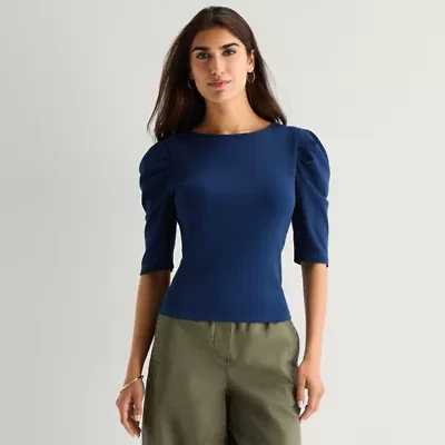 St. John's Bay Womens Crew Neck 3/4 Sleeve Blouse