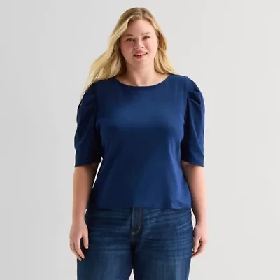 St. John's Bay Womens Plus Crew Neck 3/4 Sleeve Blouse