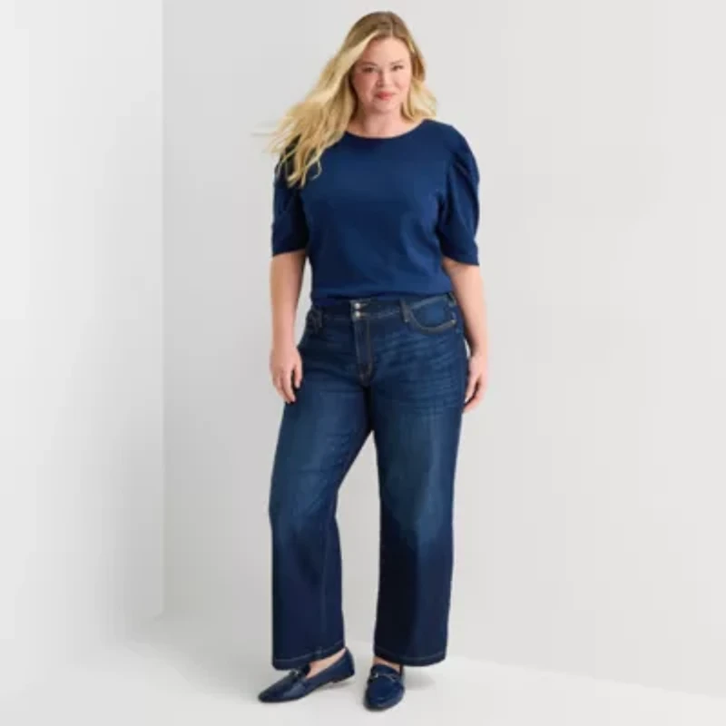 St. John's Bay Womens Plus Crew Neck 3/4 Sleeve Blouse