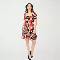 White Mark Square Neck Short Sleeve Floral Womens Fit + Flare Dress