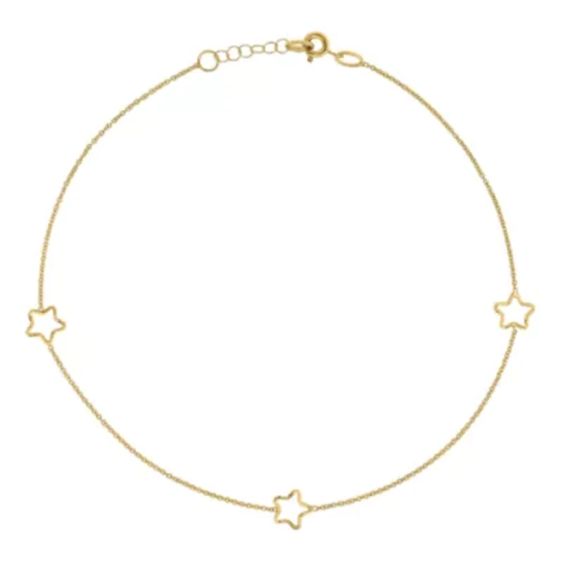 Made in Italy Womens 14K Gold 10 Inch Solid Cable Star Ankle Bracelet