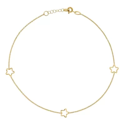 Made in Italy Womens 14K Gold 10 Inch Solid Cable Star Ankle Bracelet
