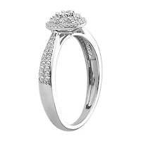 Womens 3/8 CT. Natural White Diamond 10K Gold Round Side Stone Halo Engagement Ring