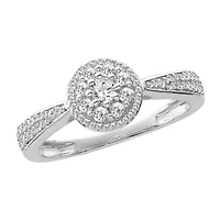 Womens 3/8 CT. Natural White Diamond 10K Gold Round Side Stone Halo Engagement Ring