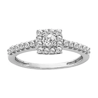 Womens 1/2 CT. Natural White Diamond 10K Gold Cushion Halo Engagement Ring