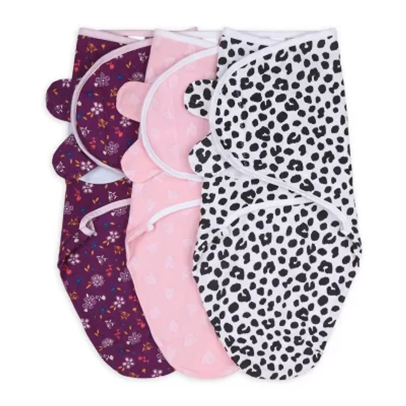 The Peanutshell Purple Ditsy 3-pc. Swaddle Blanket