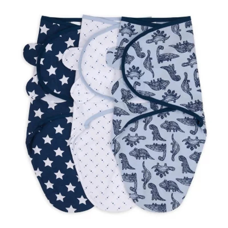 The Peanutshell Blue Dino 3-pc. Swaddle Blanket