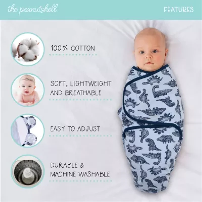 The Peanutshell Blue Dino 3-pc. Swaddle Blanket