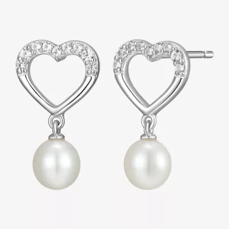 Womens White Cultured Freshwater Pearl Sterling Silver Heart 2-pc. Jewelry Set