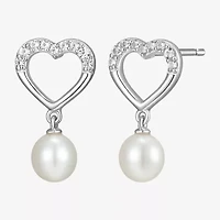 Womens White Cultured Freshwater Pearl Sterling Silver Heart 2-pc. Jewelry Set