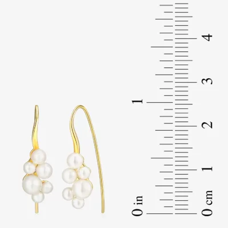 Womens White Cultured Freshwater Pearl 18K Gold Over Silver Drop Earrings