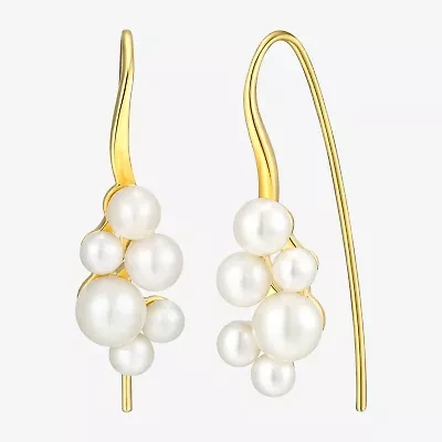 Womens White Cultured Freshwater Pearl 18K Gold Over Silver Drop Earrings