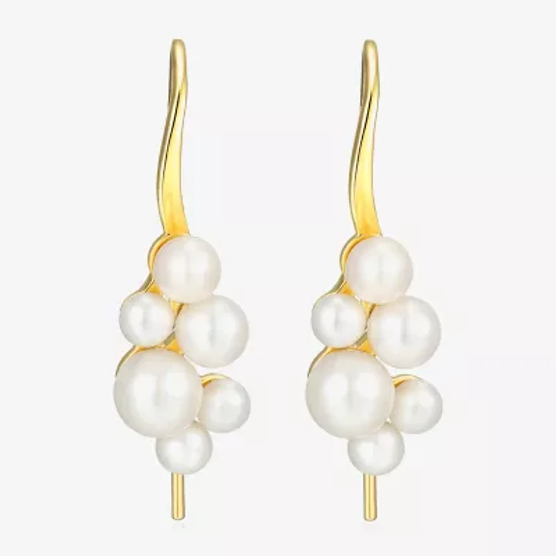 Womens White Cultured Freshwater Pearl 18K Gold Over Silver Drop Earrings