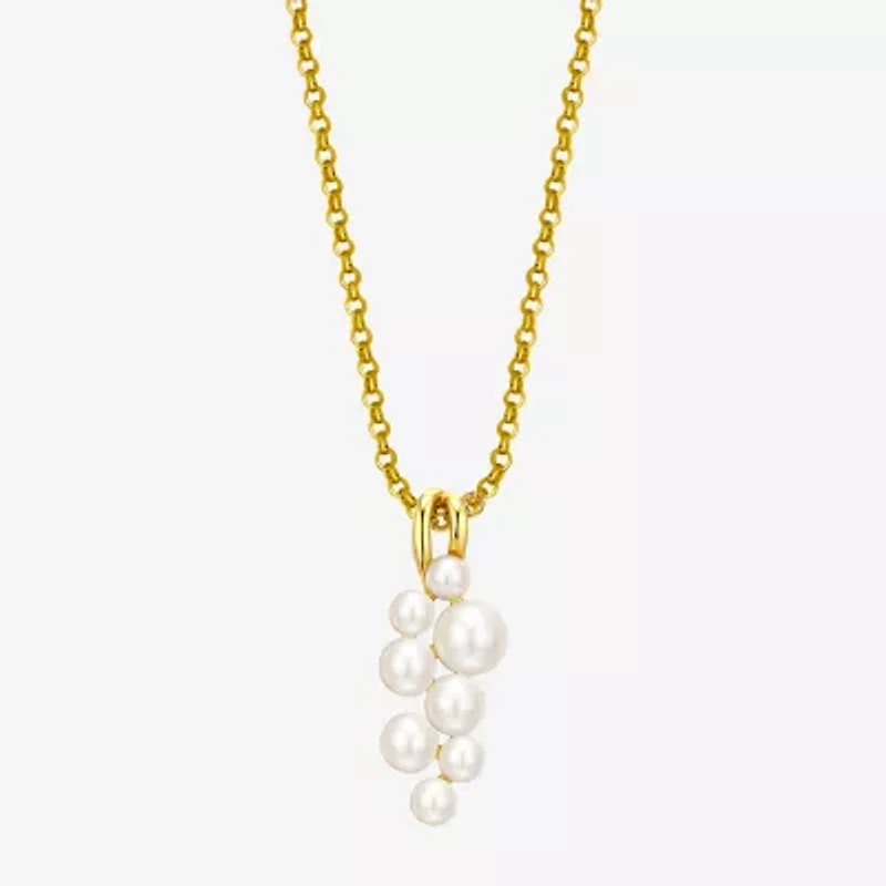 Womens White Cultured Freshwater Pearl 18K Gold Over Silver 18 Inch Pendant Necklace
