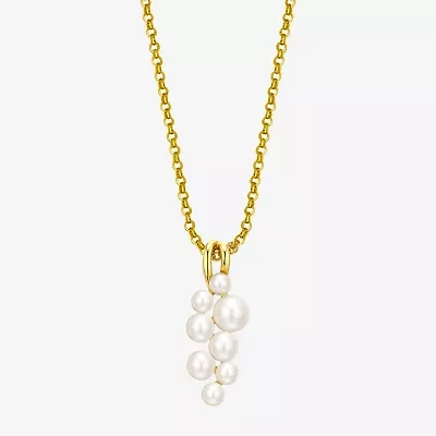 Womens White Cultured Freshwater Pearl 18K Gold Over Silver 18 Inch Pendant Necklace