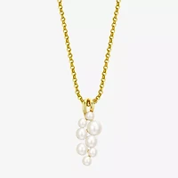 Womens White Cultured Freshwater Pearl 18K Gold Over Silver 18 Inch Pendant Necklace