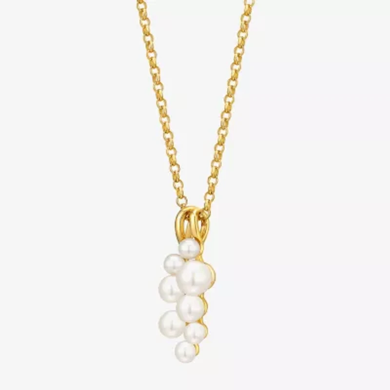 Womens White Cultured Freshwater Pearl 18K Gold Over Silver 18 Inch Pendant Necklace