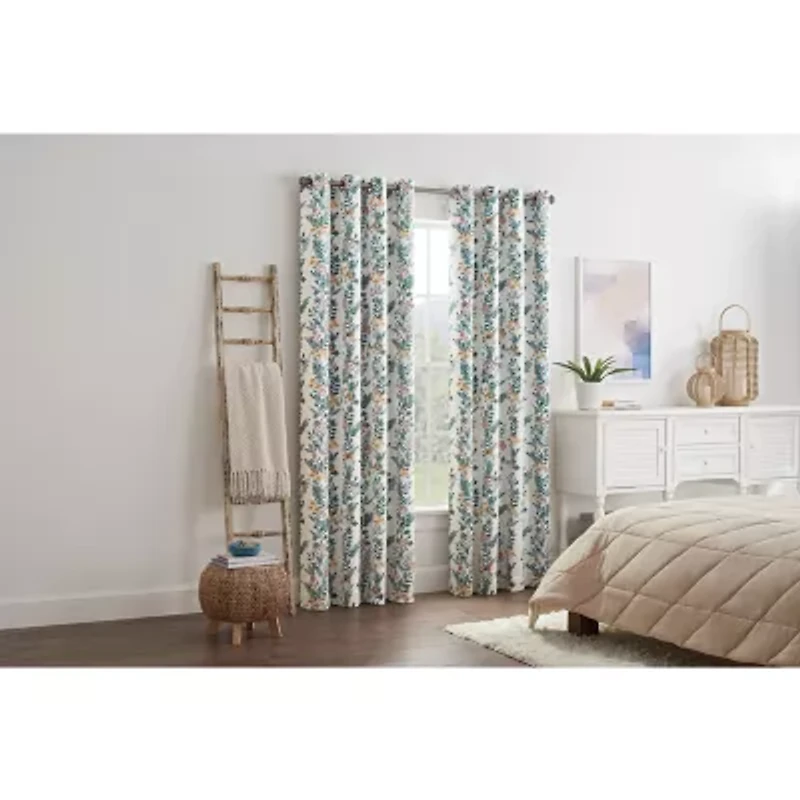 Linden Street Bayshore Print Grommet Top Energy Saving 100% Blackout Single Curtain Panel