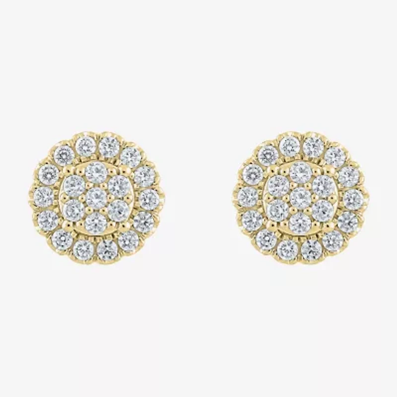 Diamond Blossom (G,Si2) 1 CT. T.W. Lab Grown White Diamond 10K Gold 11mm Round Stud Earrings